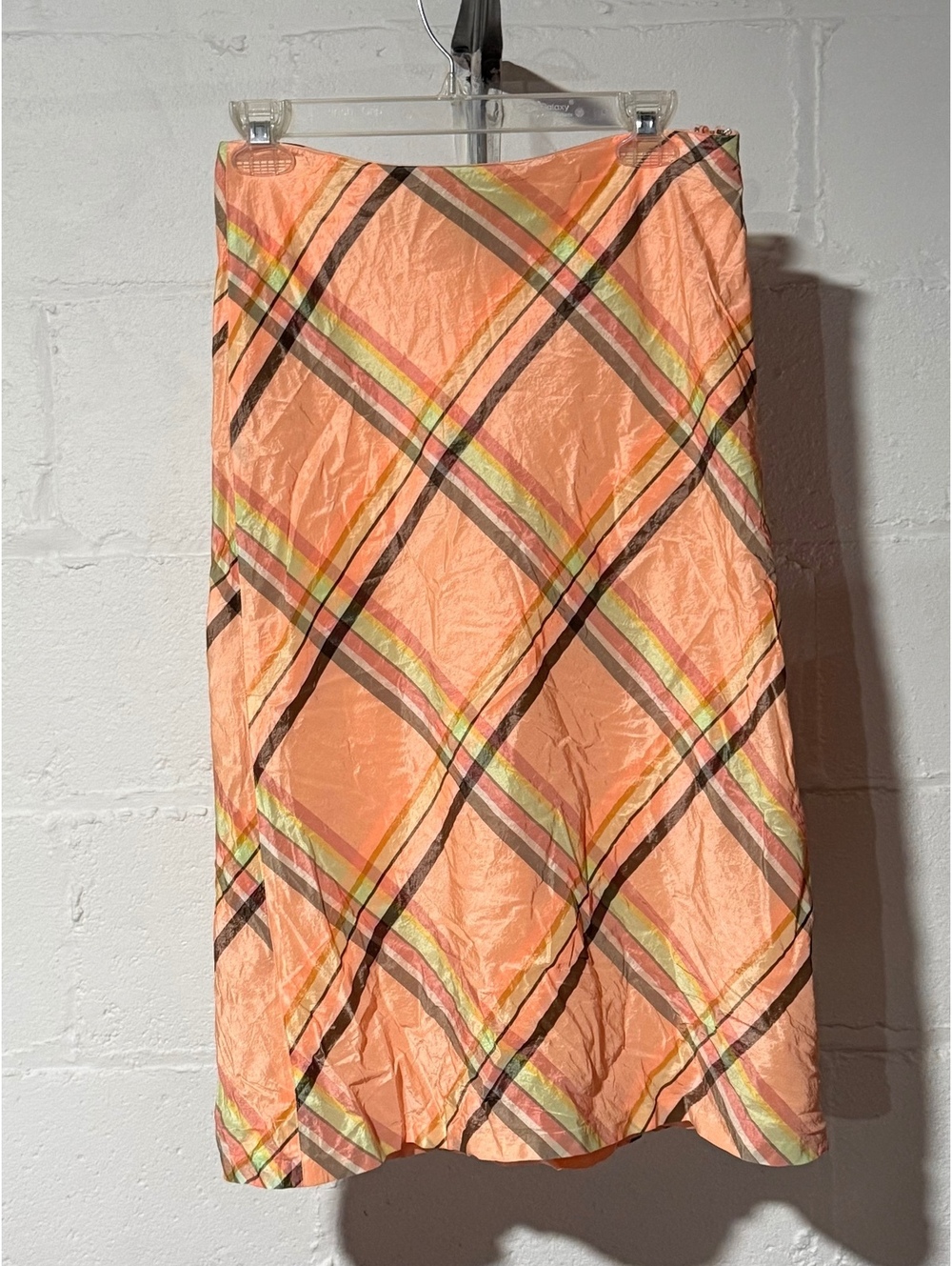 French Connection size 6 Peach colorful tartan plaid midi skirt